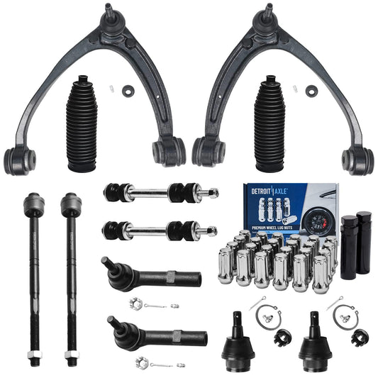 Detroit Axle - Front End Kit for Silverado Sierra 1500 Chevy Tahoe GMC Cadillac Escalade, Upper Control Arms Tie Rods Boots & Be